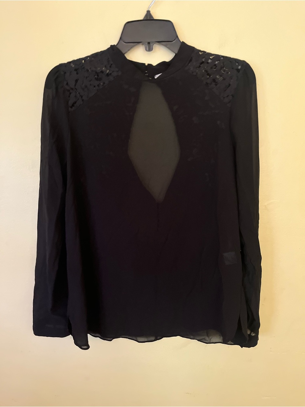 BCNU Black Lace Yoke Keyhole Blouse - Women's Top Size Large